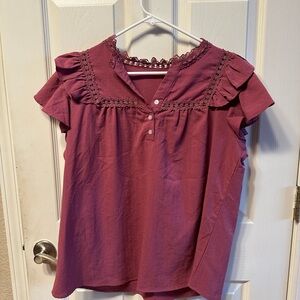Elegant Lace Trimmed Purple Women's Top